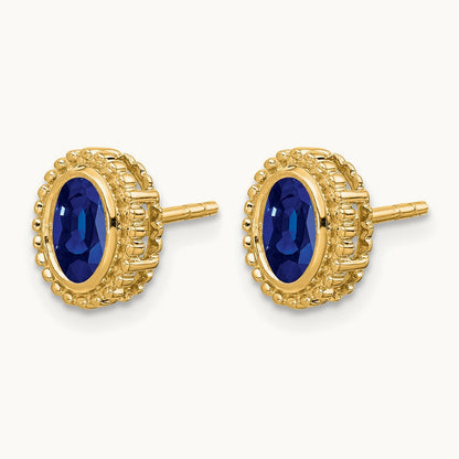 Oval Sapphire Post Earrings — 14K Yellow Gold