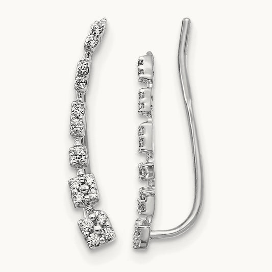 Diamond Graduated Ear Climber Earrings — photo set