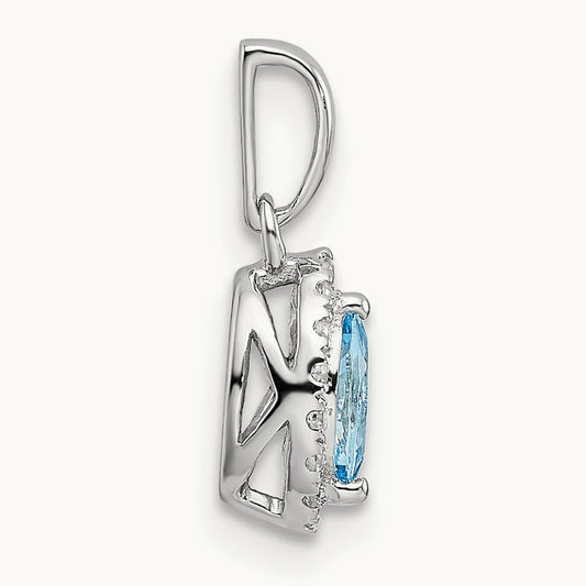 Aquamarine March Birthstone Pendant, 0.10 ct tw Lab-Grown Diamond