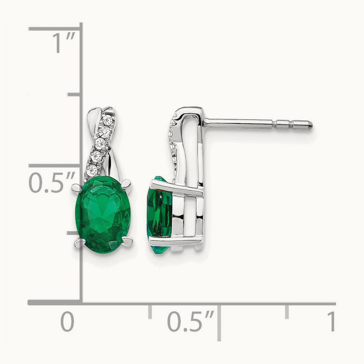 Created Emerald and Diamond Earrings, 14K White Gold