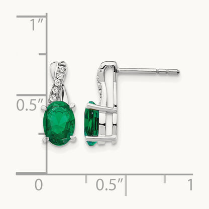 Created Emerald and Diamond Earrings, 14K White Gold