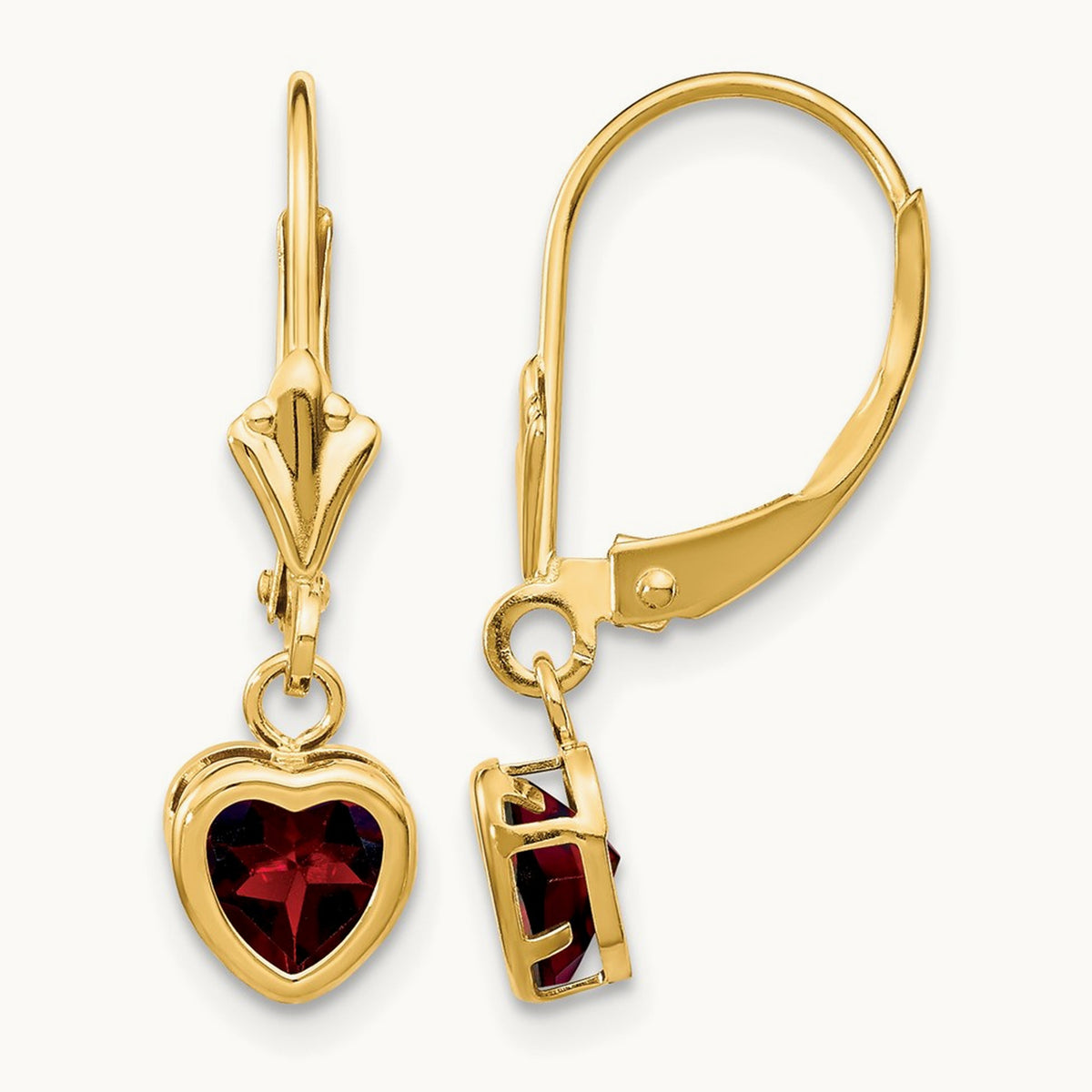 Heart Garnet Earrings, 5mm, 14K