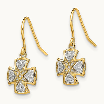 Fancy Dangle Wire Earrings, 14K with Rhodium
