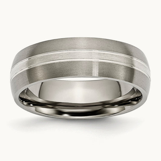 Brushed/Polished with Sterling Silver Inlay Grooved Band — photo set