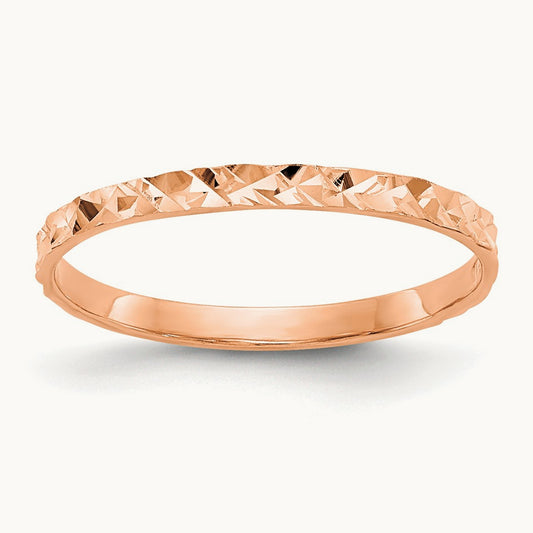 Diamond-cut Design Band Childs Ring — 14K Rose Gold