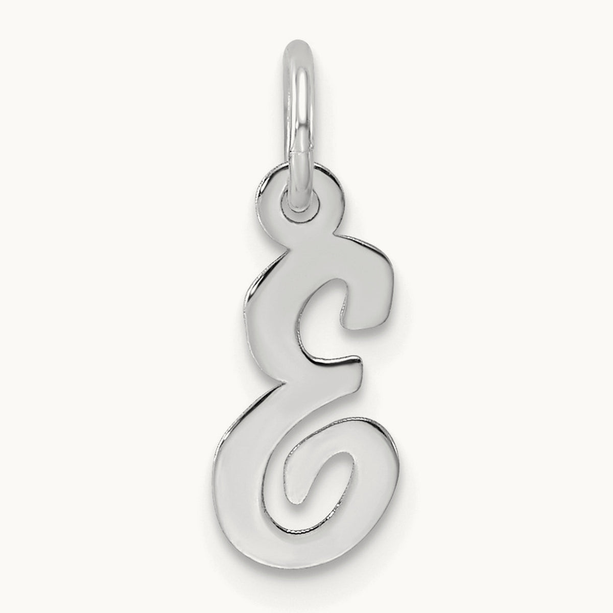 Small Script Letter E Initial Charm, 14K White Gold