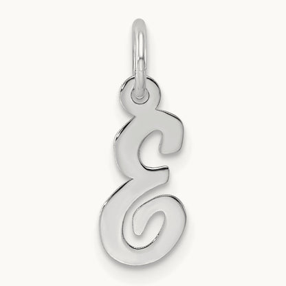 Small Script Letter E Initial Charm, 14K White Gold
