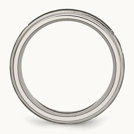 Brushed & Polished Cross Laser Design Ridged Edge Band — photo set
