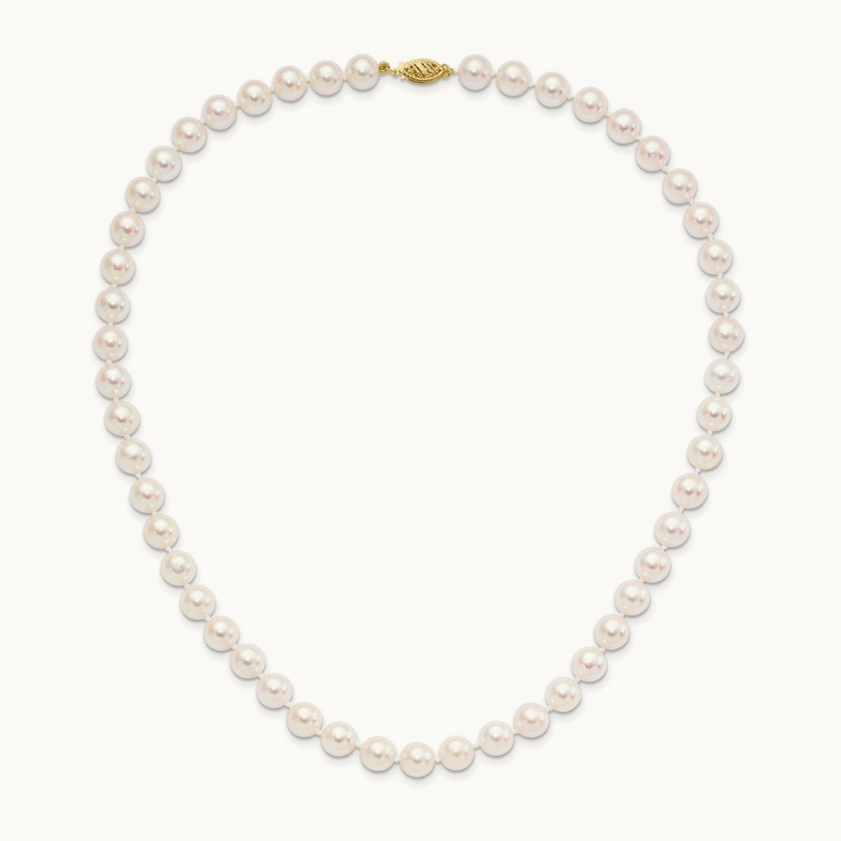 8- Round White Saltwater Akoya Cultured Pearl Necklace, 14K