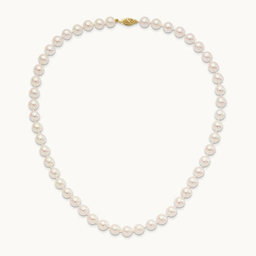 8- Round White Saltwater Akoya Cultured Pearl Necklace, 14K