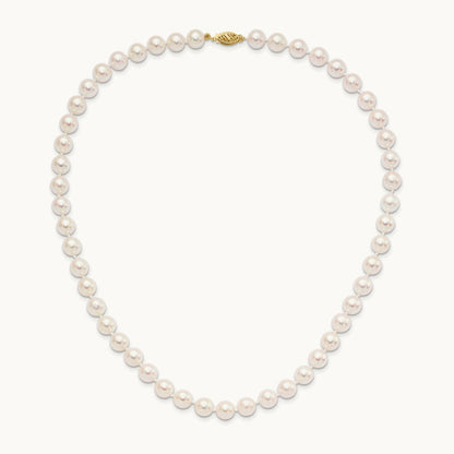 8- Round White Saltwater Akoya Cultured Pearl Necklace, 14K