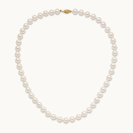 8- Round White Saltwater Akoya Cultured Pearl Necklace, 14K