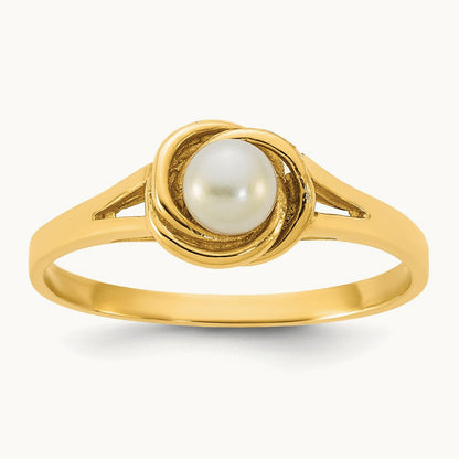 Polished 4- Button White Freshwater Cultured Pearl Ring, 5mm, 14K