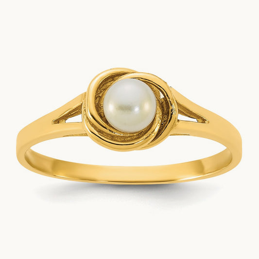 Polished 4- Button White Freshwater Cultured Pearl Ring, 5mm, 14K