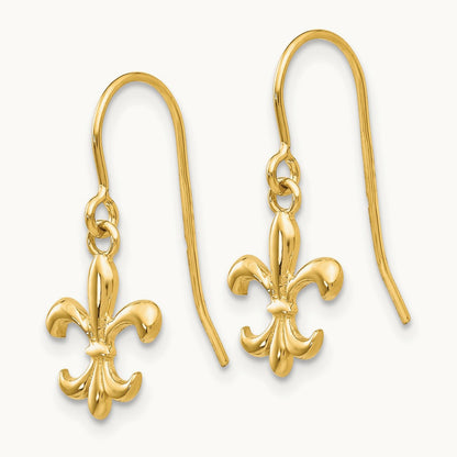 Fleur de lis Dangle Earrings, 14K