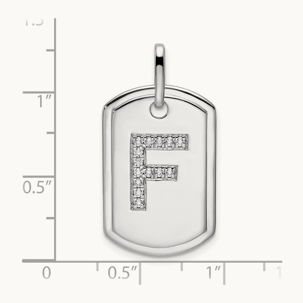 Diamond Dog Tag Charm — 14K White Gold, F