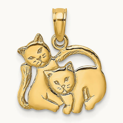 3-D Polished Two Kittens Charm, 14K
