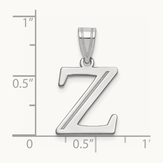 Polished Etched Letter Z Initial Pendant, 14K White Gold