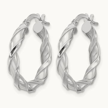 Polished Twisted Hoop Earrings, 14K White Gold — Leslie's