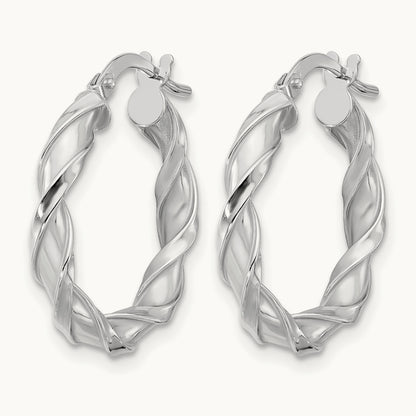 Polished Twisted Hoop Earrings, 14K White Gold — Leslie's