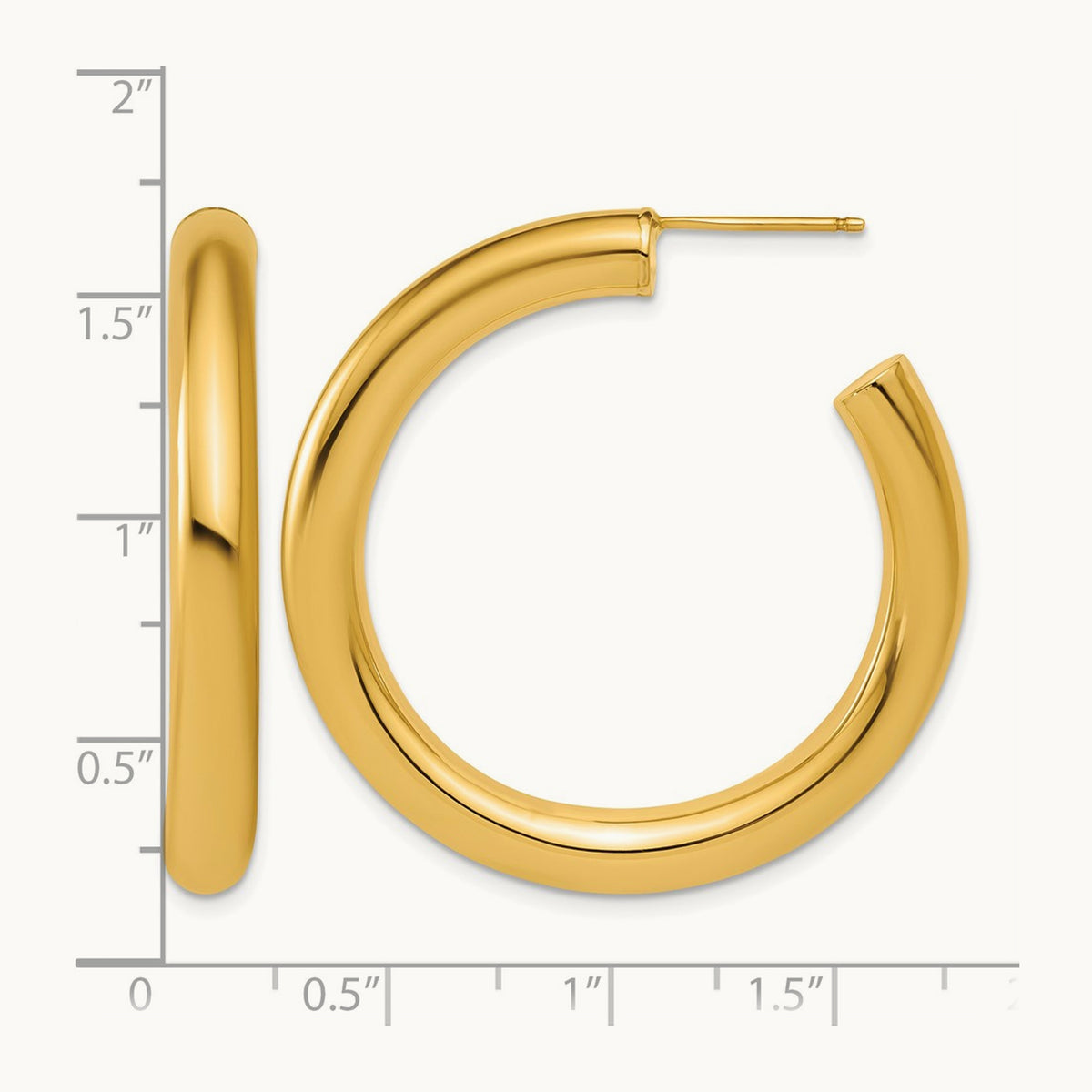 5.0 x Polished Post Hoop Earrings, 40mm, 14K