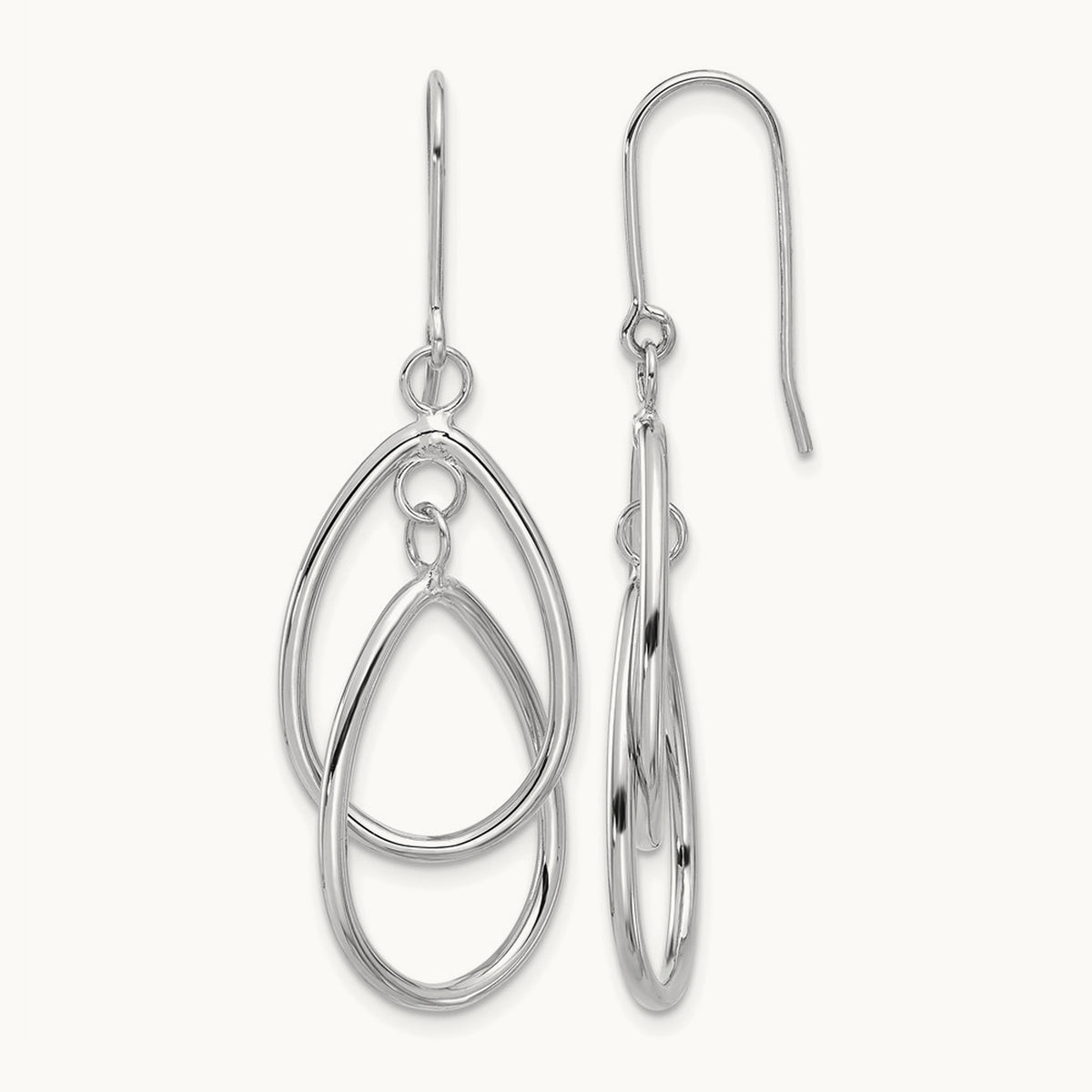 Double Teardrop Dangle Wire Earrings, 14K White Gold