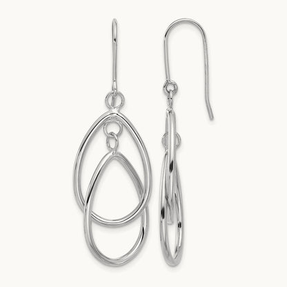 Double Teardrop Dangle Wire Earrings, 14K White Gold
