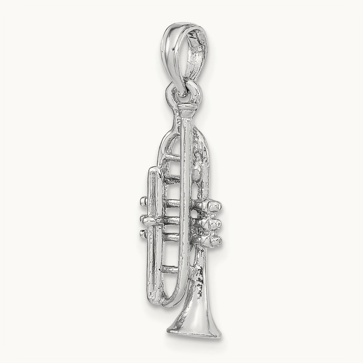 Solid Polished 3-D Trumpet Pendant — 14K White Gold