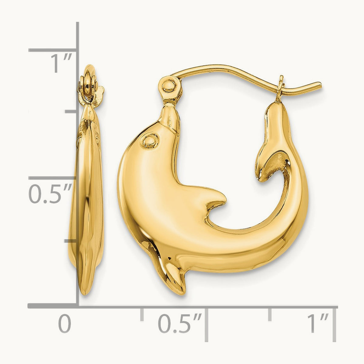 Polished Dolphin Hoop Earrings — 14K Yellow Gold, 18.5mm