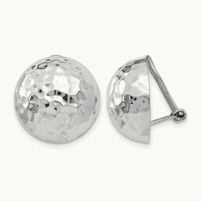 Hammered Non-pierced Earrings, 18mm, 14K White Gold