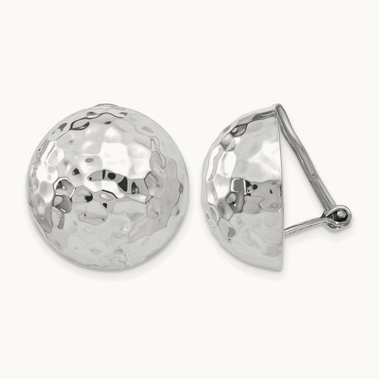 Hammered Non-pierced Earrings, 18mm, 14K White Gold