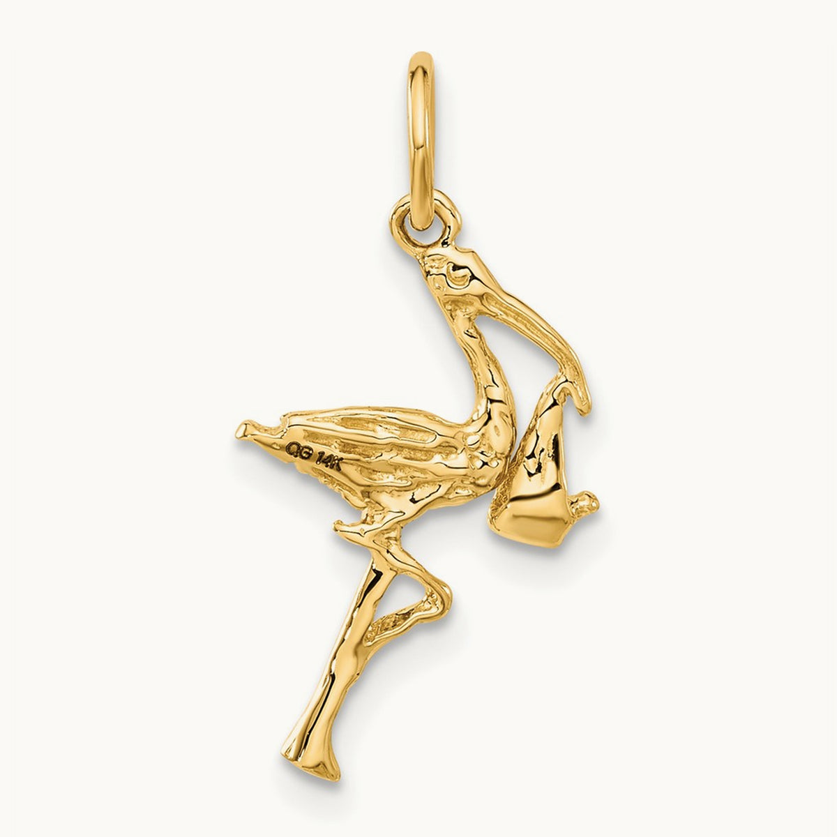 Solid 3-Dimensional Stork Charm, 14K