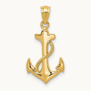 Polished Anchor Pendant — 14K Yellow Gold, 22mm