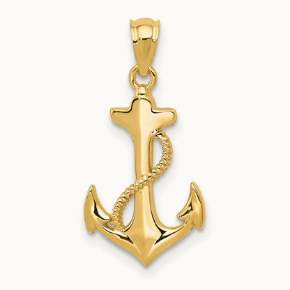 Polished Anchor Pendant — 14K Yellow Gold, 22mm
