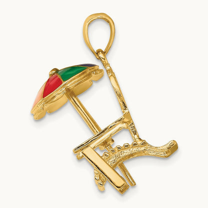 3-D w/ Enamel Umbrella Beach Chair Charm, 14K