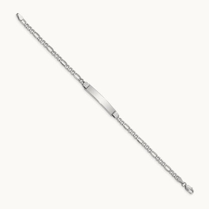 WG Polished Semi-Solid Figaro Link ID Bracelet, 14K