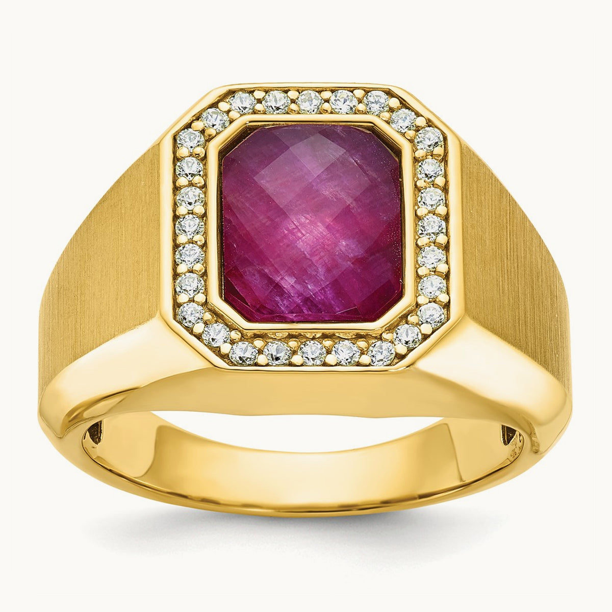 IBGoodman Men's Satin Ruby Doublet Stone and Diamond Complete Ring, 14K