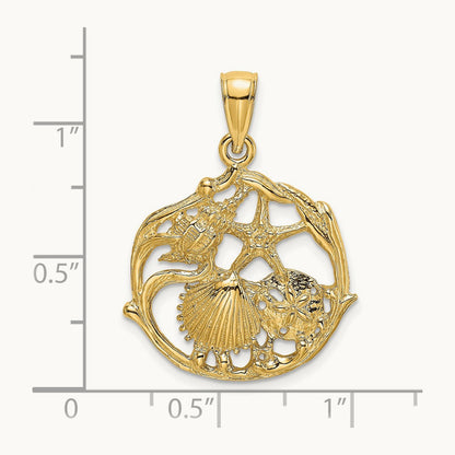 Shell Cluster In Circle Charm, 14K