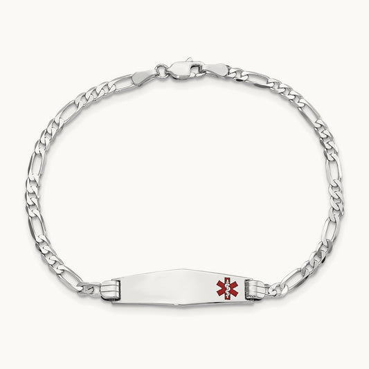 WG Medical Soft Diamond Shape Red Enamel Figaro Link ID Bracelet, 14K