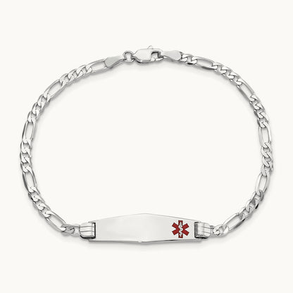 WG Medical Soft Diamond Shape Red Enamel Figaro Link ID Bracelet, 14K