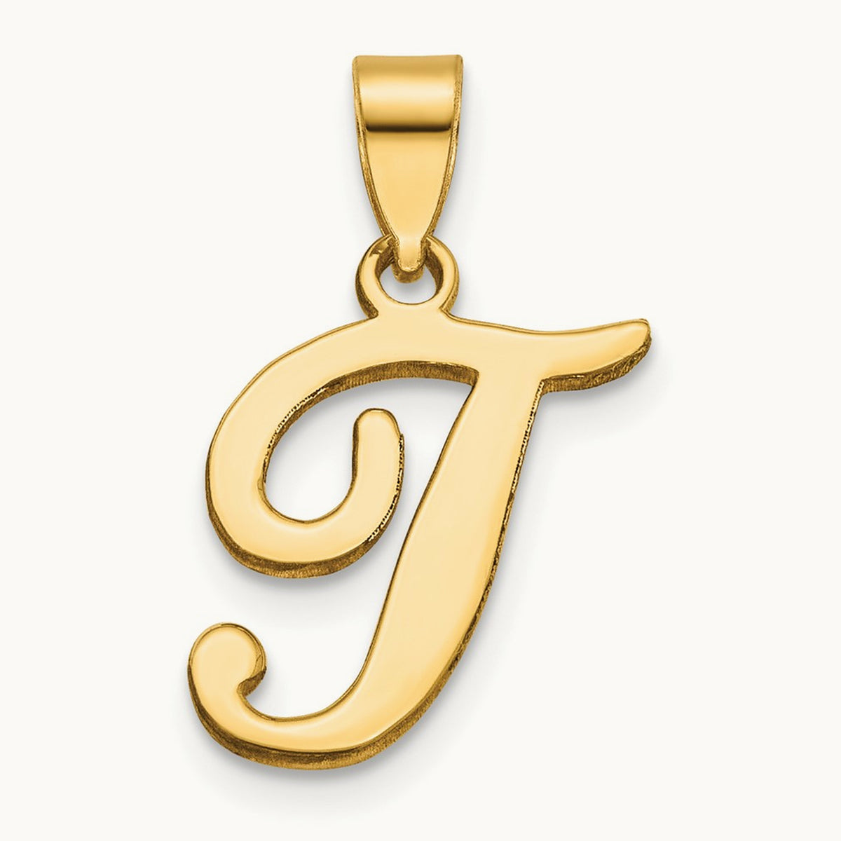 Script Letter T Initial Pendant, 14K Yellow Gold