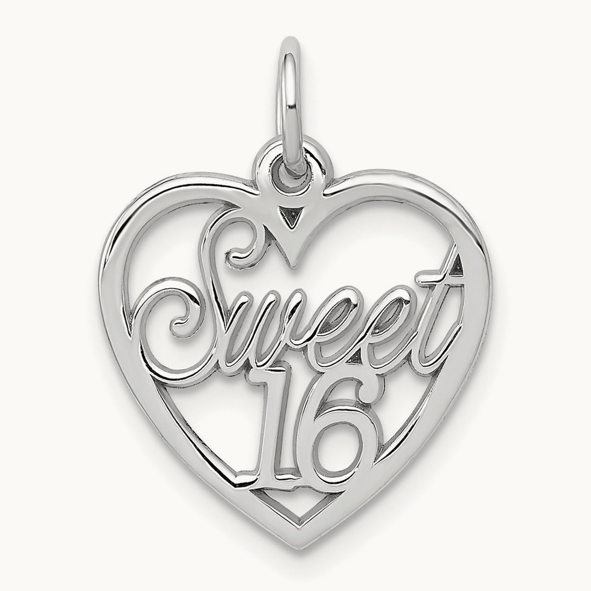 SWEET 16 Heart Charm, 14K White Gold