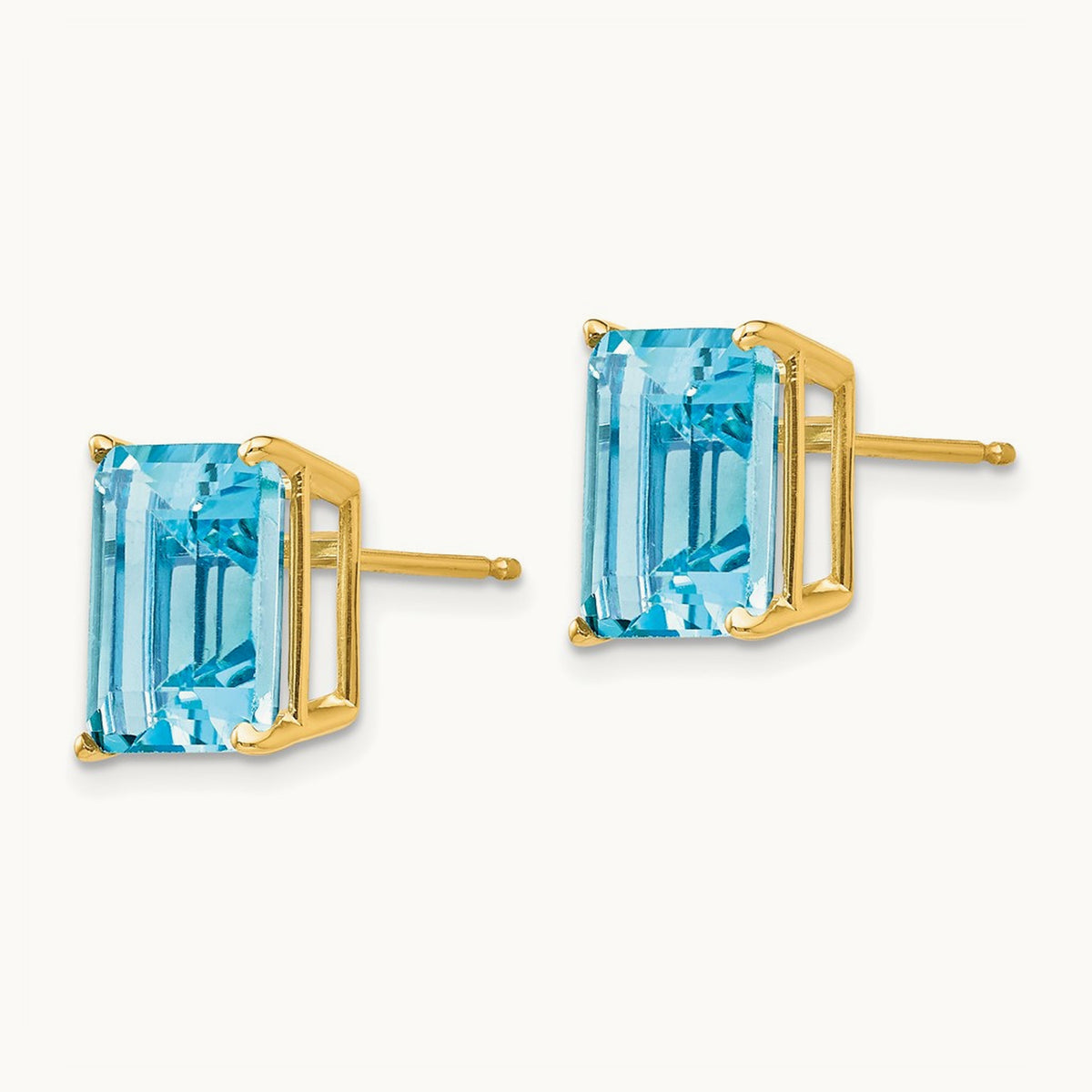 10x8mm Emerald Cut Blue Topaz Earrings, 14K