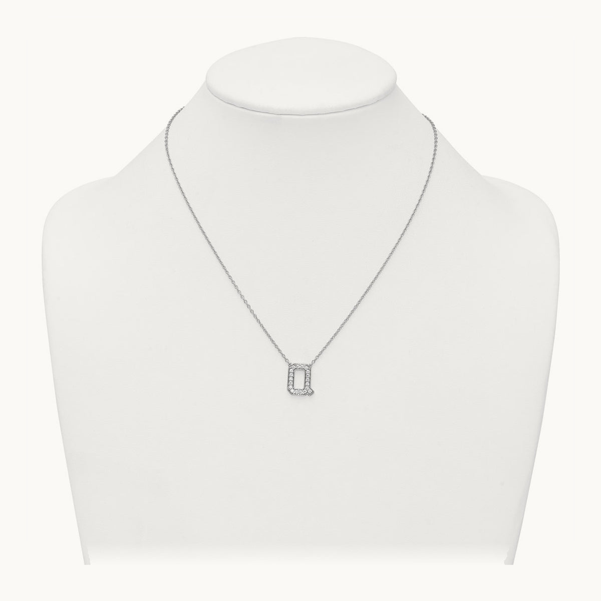 Initial Necklace — 14K White Gold, Q, 3/8 ct