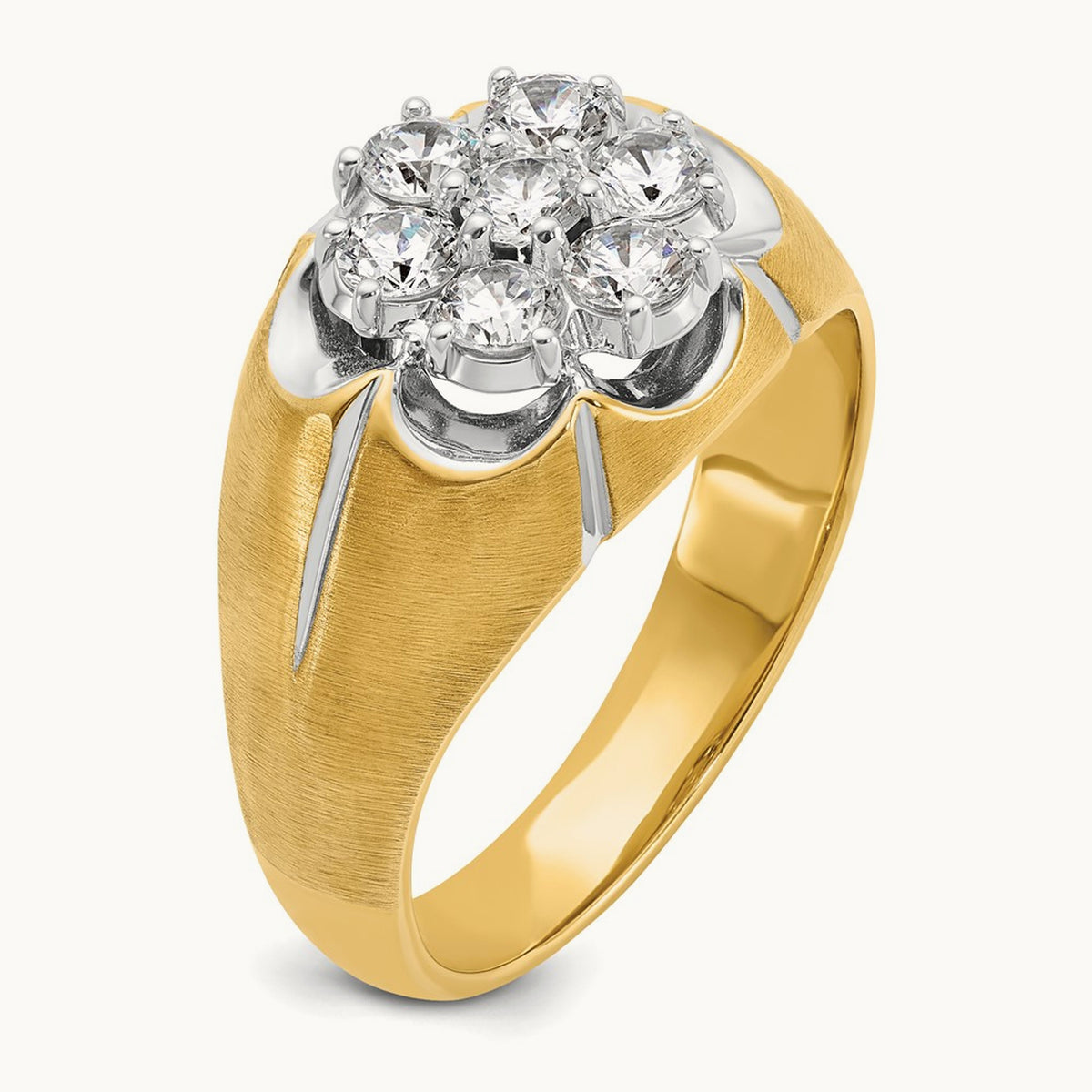 14ktt IBGoodman Men's Polished/Satin/Grooved Round Dia Cluster Ring