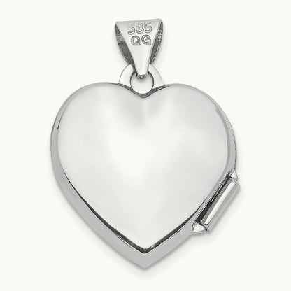 Scroll Pattern Heart Locket, 14K White Gold