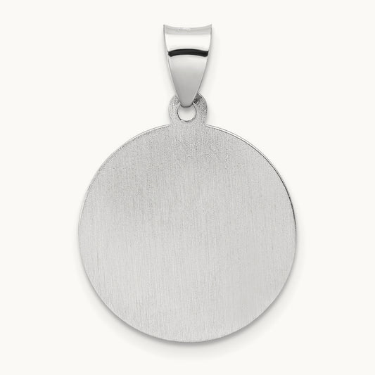 Polished and Satin Hollow St Nicholas Medal Pendant, 14K White Gold
