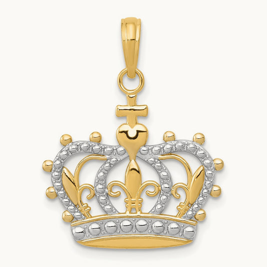 Rhodium Crown Pendant, 14K