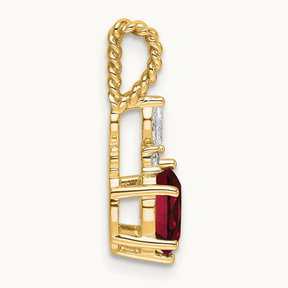 Polished Diamond and Lab Created Ruby Twisted Chain Slide, 14K