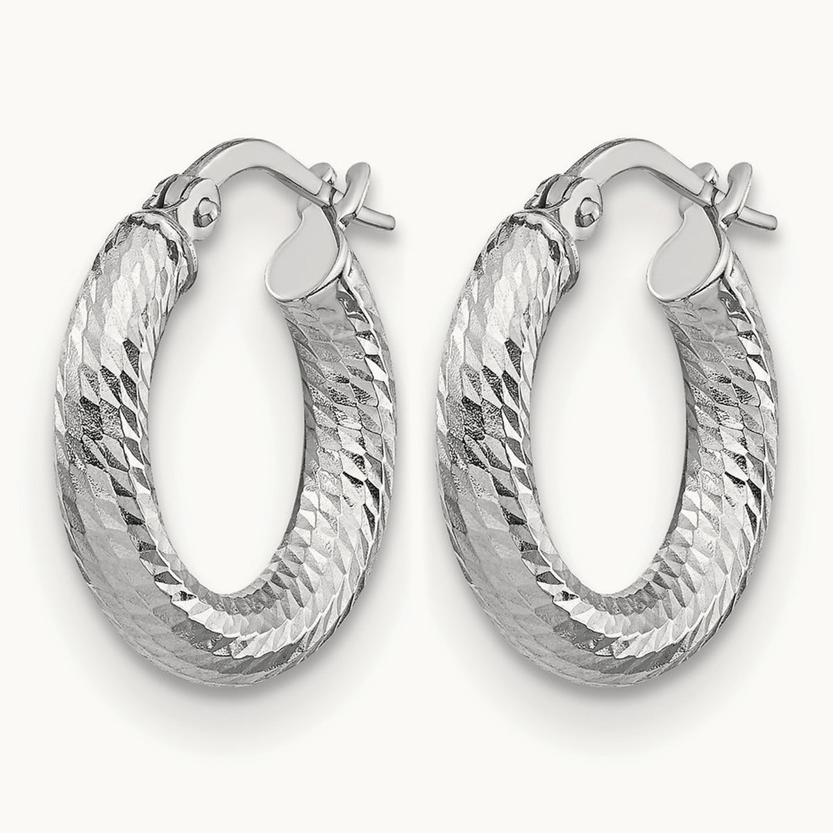 3x10 Diamond-cut Round Hoop Earrings — 14K Two-Tone Gold